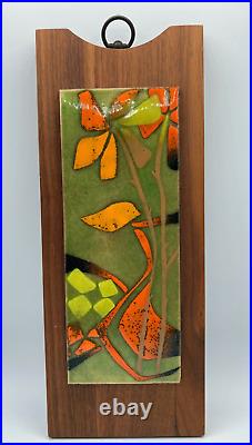 Vintage Enamel On Copper Wall Hanging Art MCM Abstract Flower and Bird