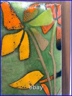 Vintage Enamel On Copper Wall Hanging Art MCM Abstract Flower and Bird