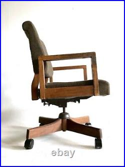 Vintage Executive Office Mid Century Danish Modern Chair Wood Brass Swivel Desk
