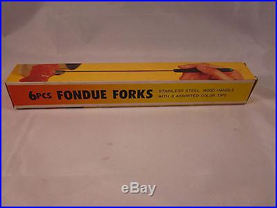 Vintage Fondue Fork Mid Century Retro Wood Set Japan Nordic Ware 6 NIB