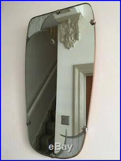 Vintage Frameless Hall Mirror Vertical Grey Mid Century Retro 1960s 52x27cm m128