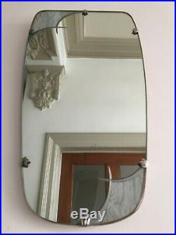 Vintage Frameless Hall Mirror Vertical Grey Mid Century Retro 1960s 52x27cm m128