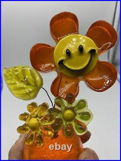 Vintage Gamut Designs lucite acrylic Happy Smiley Face flower base 1960s 1970s