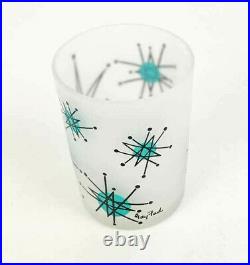 Vintage Gay Fad Starburst Atomic Blue Frosted Juice Glasses (3)Retro Mid Century