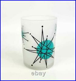 Vintage Gay Fad Starburst Atomic Blue Frosted Juice Glasses (3)Retro Mid Century