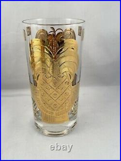 Vintage Georges Briard Highball Glasses 22k Gold Pineapple and Pear Design