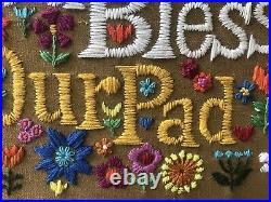 Vintage God Bless Our Pad Wall Art 1970s Crewel Mid-Century Retro Hippie Kitsch