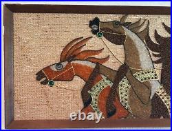 Vintage Gravel Pebble Art, Roman Chariot & Horses, Handmade Mid-Century