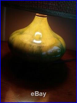 Vintage Green Drip Glaze RETRO Art Pottery Table Lamp Mid Century Modern w Shade