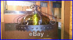 Vintage Green Glass Hanging Swag Gothic Lamp Light Mid Century Eames retro