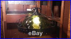 Vintage Green Glass Hanging Swag Gothic Lamp Light Mid Century Eames retro