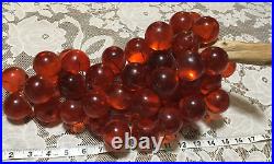 Vintage HUGE 6.5lbs 18 RED Mid Century Modern Lucite Glass Grapes on Driftwood
