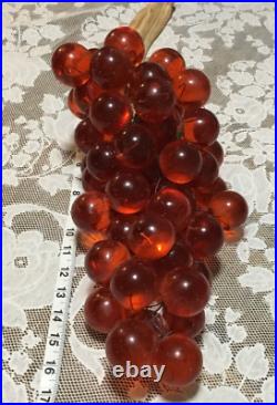 Vintage HUGE 6.5lbs 18 RED Mid Century Modern Lucite Glass Grapes on Driftwood