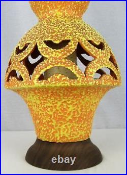 Vintage HUGE Mushroom Pierce Cut Pottery Mid Century Mod Retro Table Lamp Light