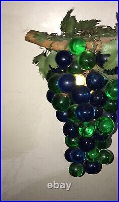 Vintage Hang Swag Lamp 15 Mid Century Lucite Acrylic Blue Green Grape Cluster