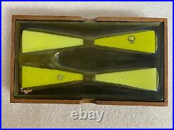 Vintage Higgins Fused Glass Walnut Box, Green / Yellow, Mid-Century MCM