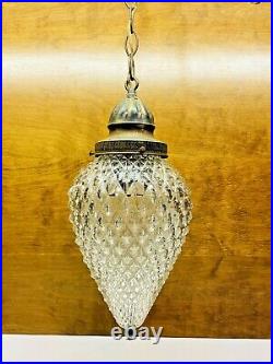 Vintage Hollywood Regency Clear Glass Teardrop Diamond Pattern Swag Lamp