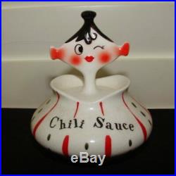 Vintage Holt Howard Chili Sauce Jar and Spoon with Girl head Pixie Pixieware