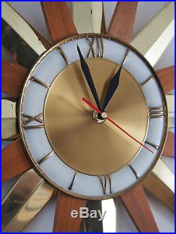 Vintage INGRAHAM Starburst wall clock teak spikes RETRO MID-CENTURY ADELAIDE