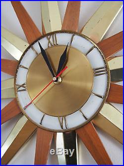 Vintage INGRAHAM Starburst wall clock teak spikes RETRO MID-CENTURY ADELAIDE