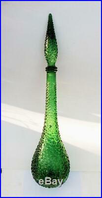 Vintage Italian Green Glass Genie Bottle & Stopper Retro Eames Era MID Century
