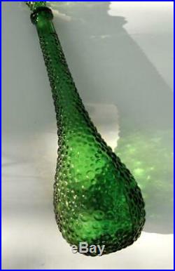 Vintage Italian Green Glass Genie Bottle & Stopper Retro Eames Era MID Century