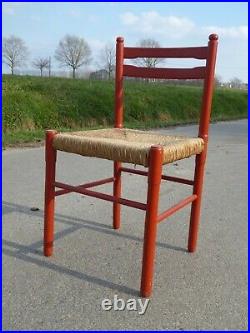 Vintage Italian Red Papercord 6 Chairs Attr. Vico Magistretti Cassina Carimate