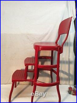 Vintage Kitchen Step Stool Metal Retro Mid Century Pull Out Step Stool Red