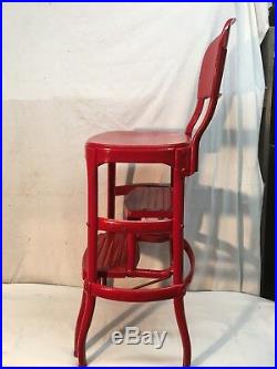 Vintage Kitchen Step Stool Metal Retro Mid Century Pull Out Step Stool Red