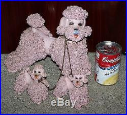Vintage LARGE Spaghetti Pink Poodle & Two Puppies Painted Faces RARE