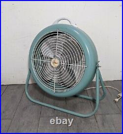 Vintage LASKO Retro Aqua Blue Round Metal Fan 2-Speed Mid Century Modern