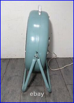 Vintage LASKO Retro Aqua Blue Round Metal Fan 2-Speed Mid Century Modern