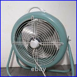 Vintage LASKO Retro Aqua Blue Round Metal Fan 2-Speed Mid Century Modern