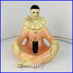 Vintage Lamp Pierrot Clown French 1950's Pink Plaster Signed Regal Retro Kitsch