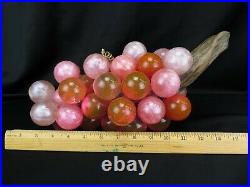 Vintage Large Mid Century Lucite Glass Shades of Pink Grape Cluster on Driftwood