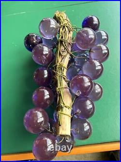 Vintage Large Mid Century Lucite Purple Grape Cluster on Driftwood 13