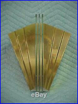Vintage Large Retro Modern Mid Century Brass and Glass Wall Sconce