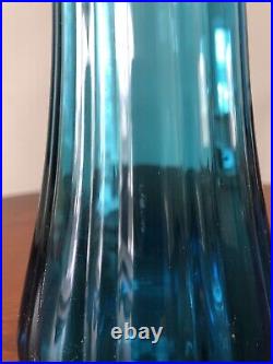 Vintage Le Smith Peacock Blue Pedestal Paneled Swung Glass Vase 15 Inches Tall
