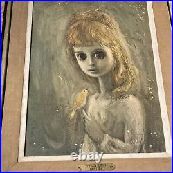 Vintage Lot Mid Century Art Print Big Eyes Girls Gunilla Girl Framed