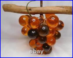 Vintage Lucite Acrylic Golden Yellow Amber Grape Cluster Hanging Swag Light Lamp