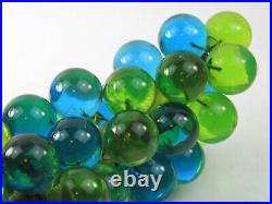 Vintage Lucite Acrylic Grape Cluster Lime Green Turquoise Blue MCM