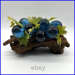 Vintage Lucite Grapes Blue Burl Driftwood Mid Century Modern Decor 1960s Kitsch