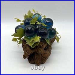 Vintage Lucite Grapes Blue Burl Driftwood Mid Century Modern Decor 1960s Kitsch