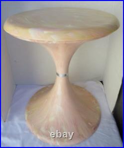 Vintage Lucite Marbled Swirl Pink White Yellow Atomic Space Age Tulip Side Table