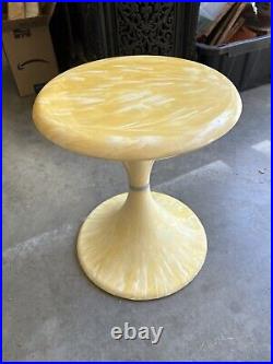 Vintage Lucite Marbled Swirl White & Yellow Atomic Space Age Tulip Side Table