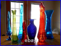 Vintage MCM BLENKO 20 BLUE OPTIC SWIRL GLASS FLOOR VASE by Joel Myers