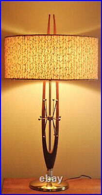 Vintage MCM Light House Lamp Los Angeles Teak Atomic Wishbone Hairpin Ufo Shade