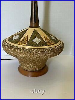 Vintage MCM Mid Century Danish Modern Textured Ceramic Teak Wood Genie Lamp 29