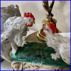 Vintage MCM Mid Century Modern Roosters Porcelain Statue Antique