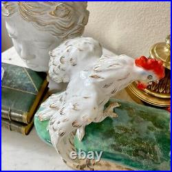 Vintage MCM Mid Century Modern Roosters Porcelain Statue Antique